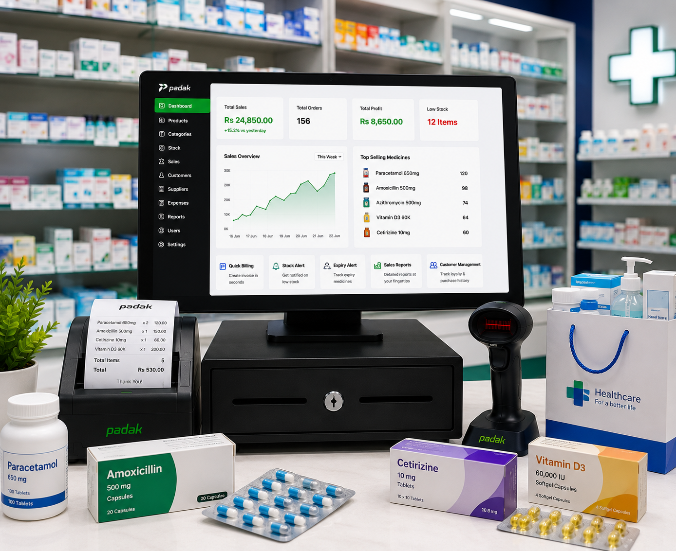 PharmaPOS pharmacy billing software with expiry tracking